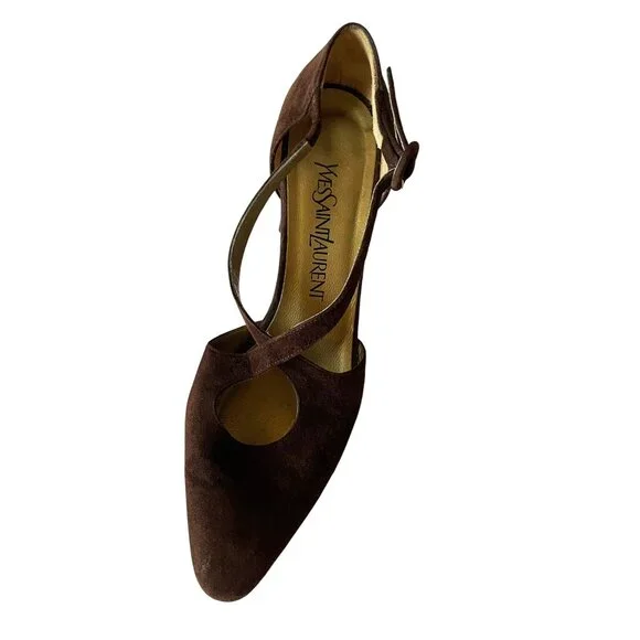 Rare YSL Yves Saint Laurent Brown Vintage Luxury Couture Suede Heels 8N - Picture 7 of 11